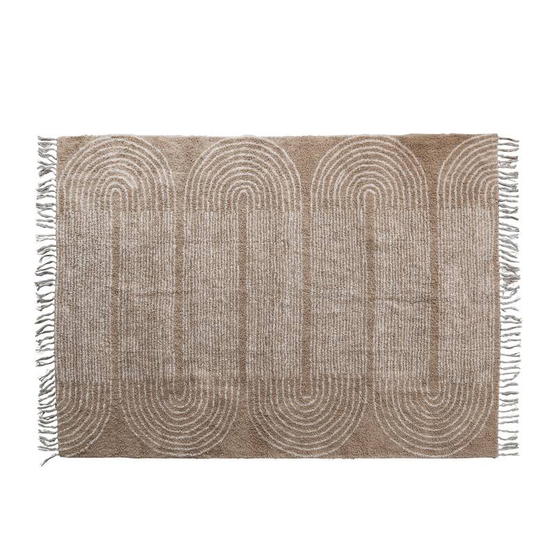 Cotton Tufted Rug with Arched Geometric Pattern and Fringe - 84.0"L x 60.0"W x 0.5"H - 84.0"L x 60.0"W x 0.5"H - Brown