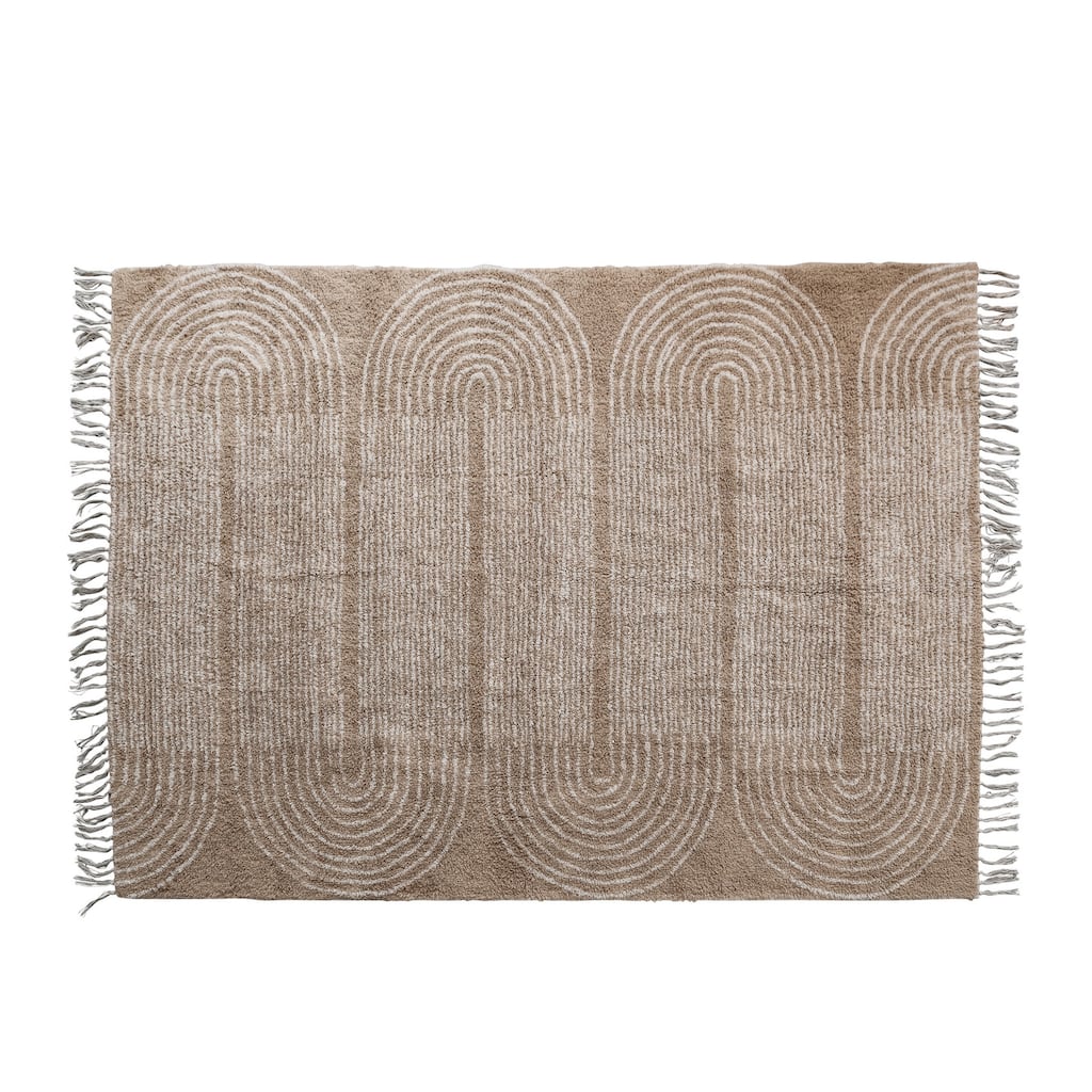 Cotton Tufted Rug with Arched Geometric Pattern and Fringe - 84.0"L x 60.0"W x 0.5"H - 84.0"L x 60.0"W x 0.5"H