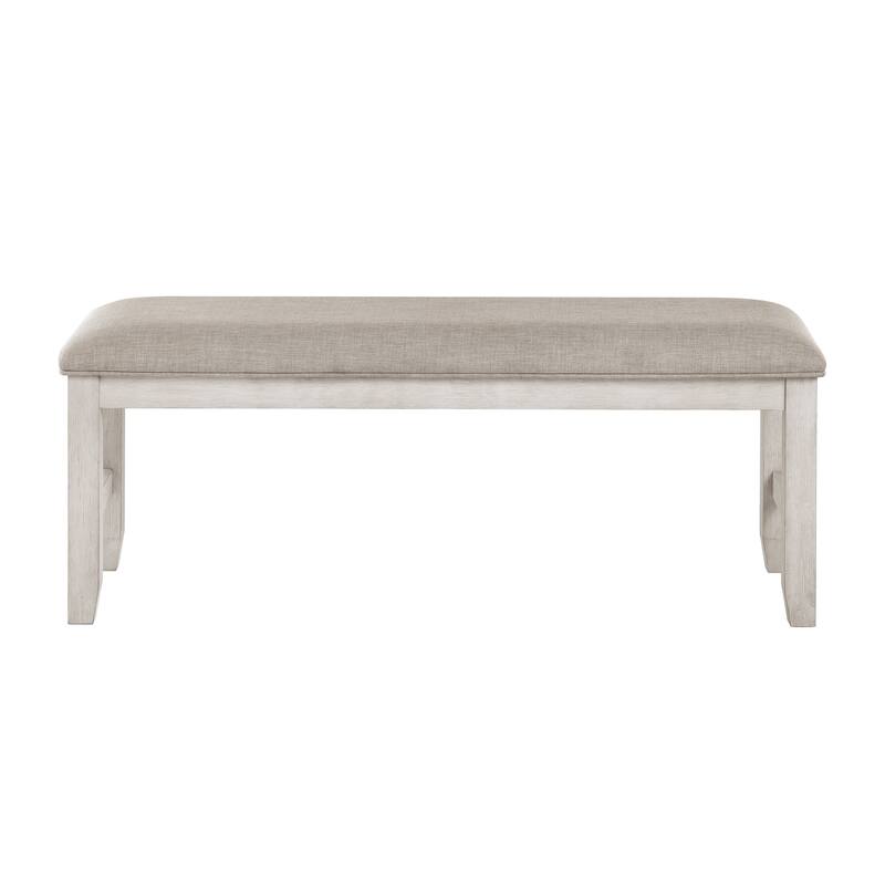 Farmhouse 6pc Dining Set Table Bench 4x Side Chairs Upholstered Seat Antique White Finish Durable Wooden Furniture