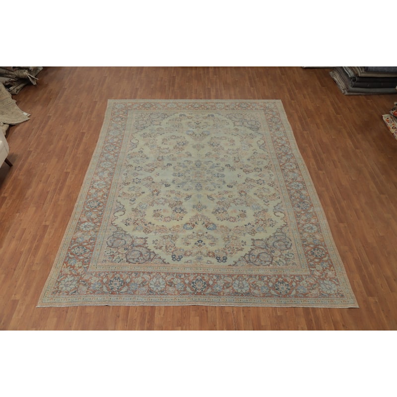 Hand Knotted Oriental 100% Wool Carpet Traditional Floral Beige & Ivories Mahal Area Rug - 13' 5'' X 9' 11''