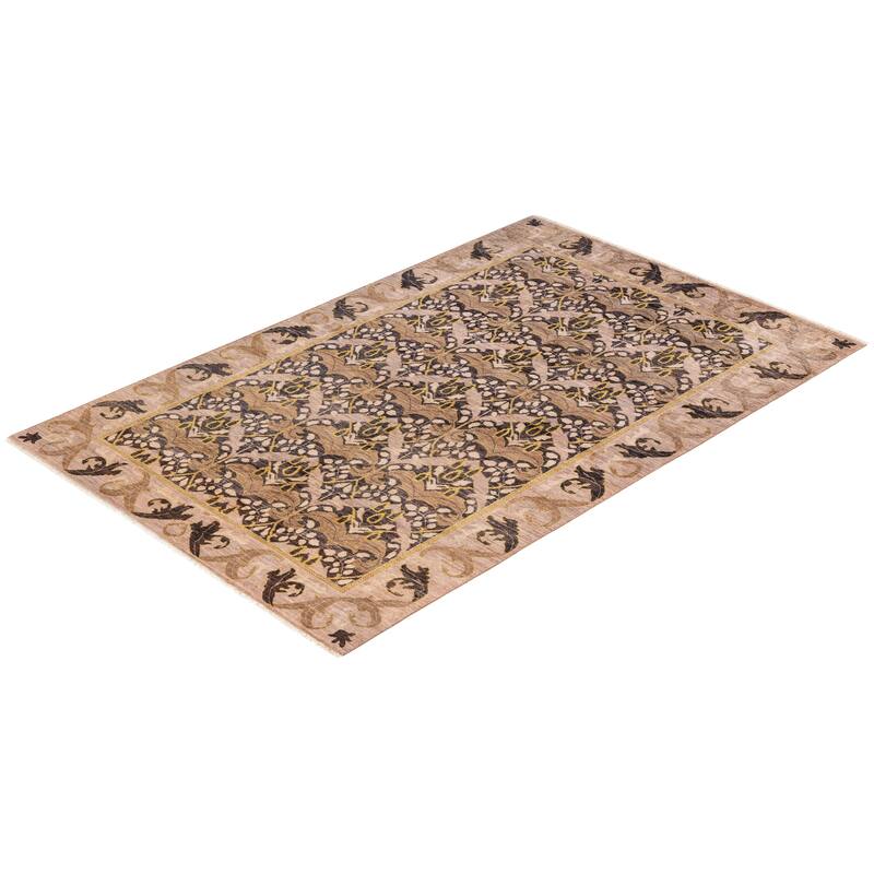 Overton Hand Knotted Wool Vintage Inspired Modern Contemporary Arts & Crafts Beige Area Rug - 5' 10" x 9' 4"