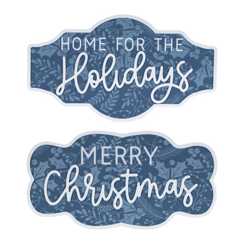 Set of 2 Wall Decor Wooden Signs with “Home for the Holidays” and “Merry Christmas” Perfect for Living Room or Kitchen