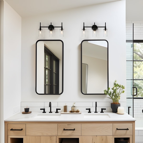 Alva Black Gold Modern Vanity Lights 3 Light Cylinder Clear Glass Shades Bathroom Light Fixture Wall Sconce On Sale Bed Bath Beyond 35475606