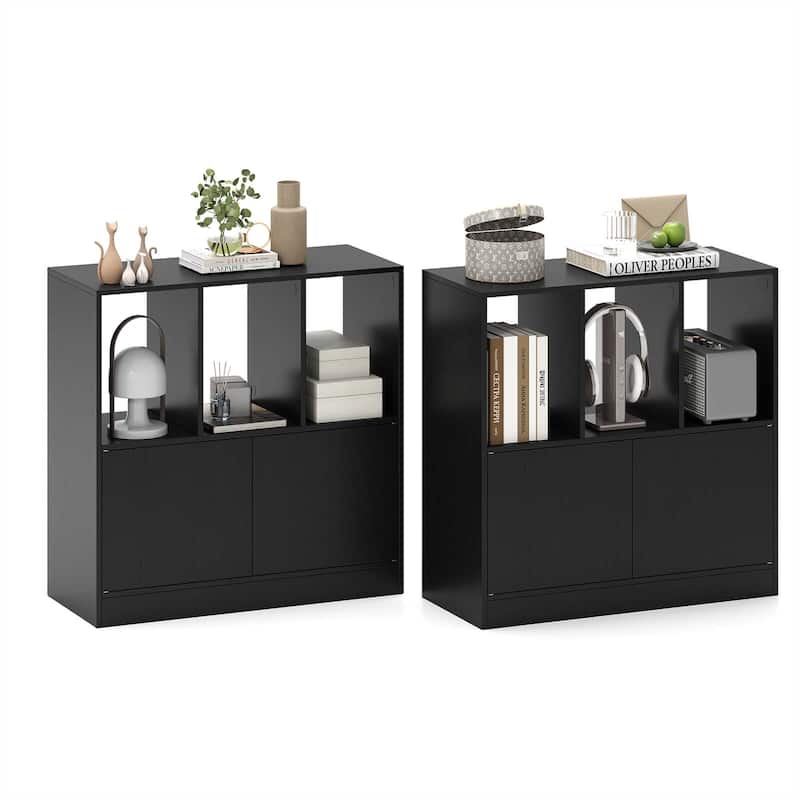 Costway 1/2 PCS Cube Bookcase with Doors, Open Compartments & Cabinet, - See Details - Black-2 PCS