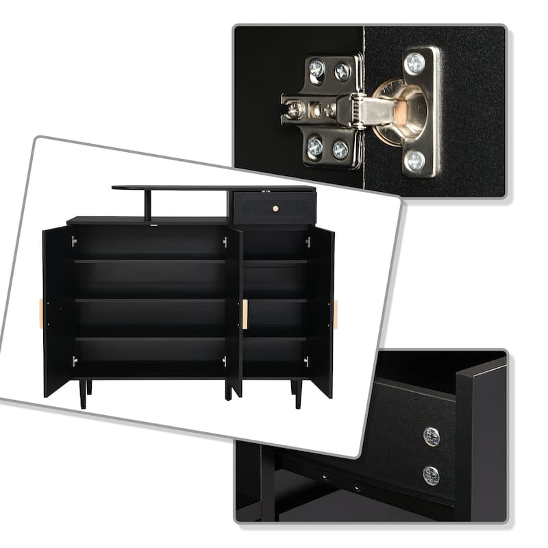 Modern Entryway Wood Shoe Organizer Storage Cabinet with 2 Cabinets and a Drawer
