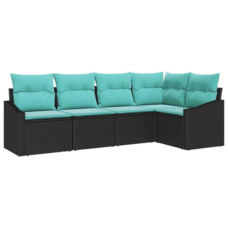 vidaXL 6 Garden Sofa Set with Cushions Black Poly Rattan - 91.9 x 48.6 x 27.2
