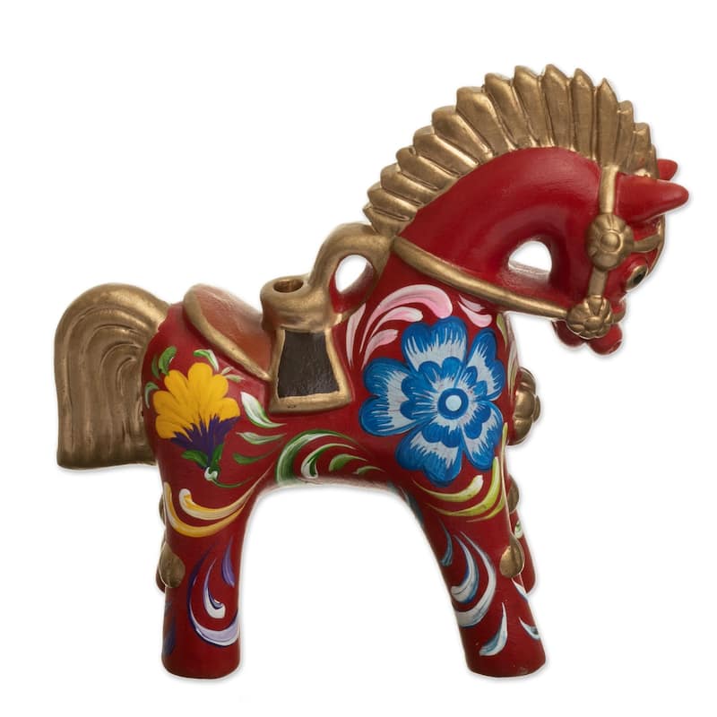 Novica Handmade Red Pucara Horse Ceramic Figurine - Red