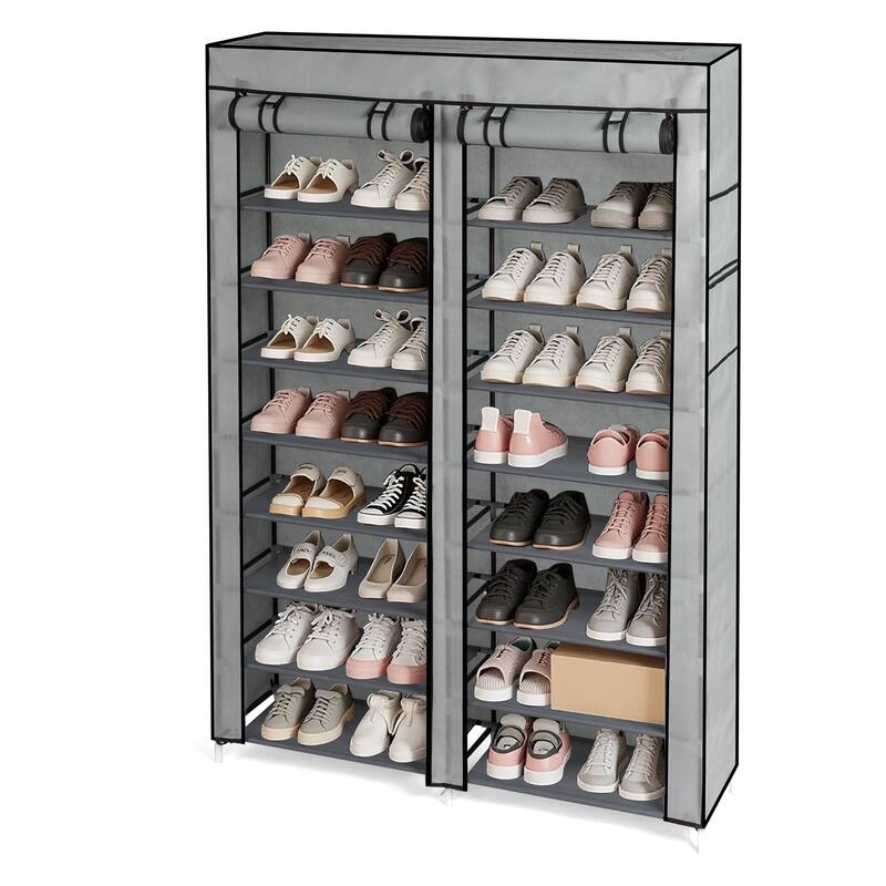 10-Tier Vertical Non-Woven Fabric Shoe Storage Rack with Iron Frame for Home Entryway - 45.25”W x 11.81”D x 62.99”H