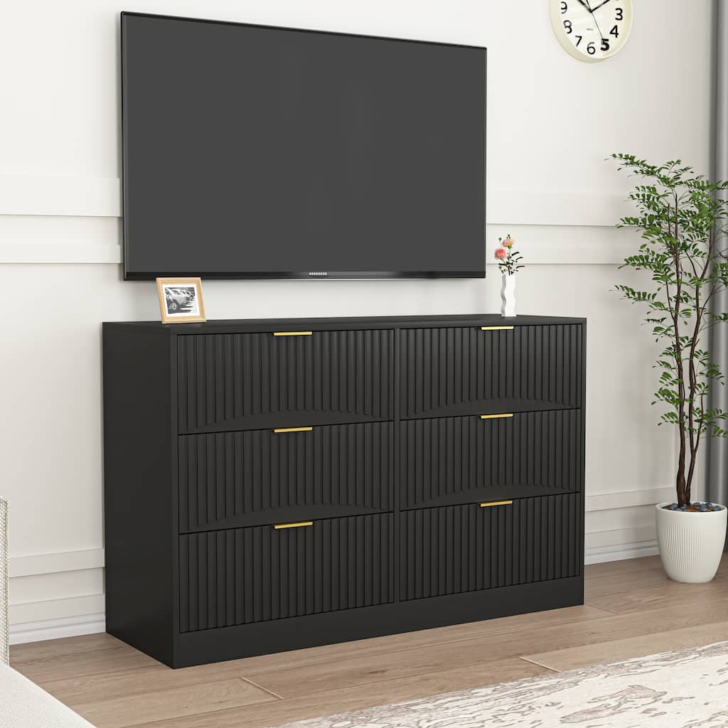 Modern 6-Drawer Dresser Chest of Drawers for Bedroom Living Room, Black Clothing Storage Cabinet Organizer