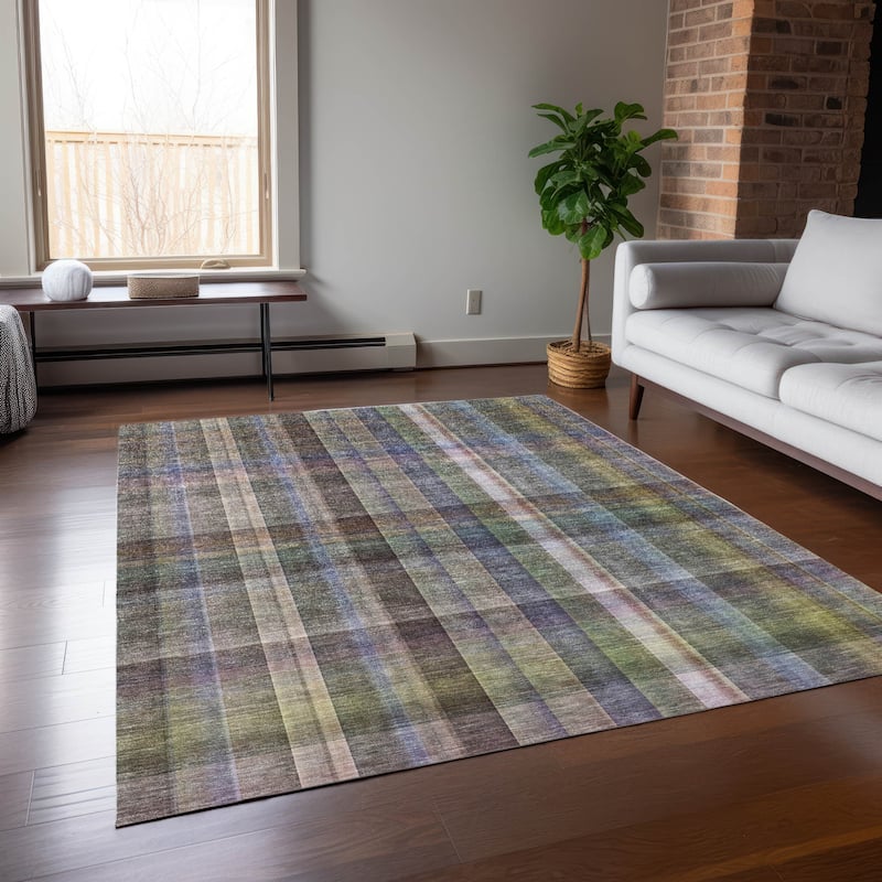 Machine Washable Indoor/ Outdoor Plaid Chantille Rug - Pewter - 8' x 10'