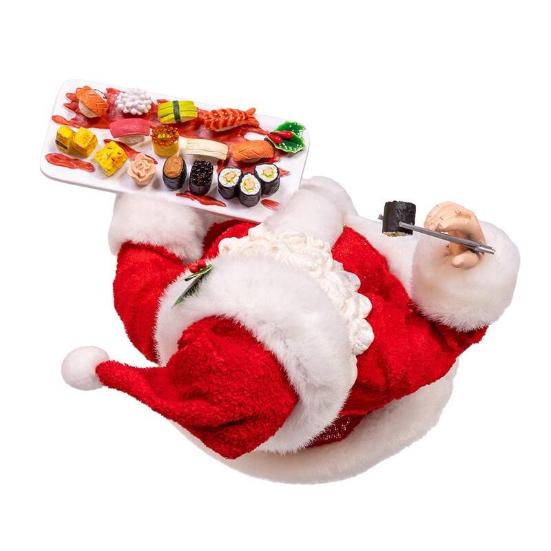 Kurt Adler 10.5-Inch Fabriche Santa with Sushi Platter
