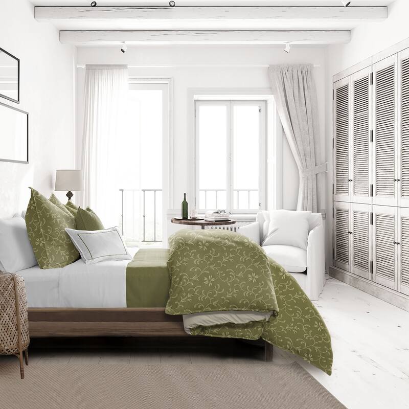 Hayba Olive Twin Comforter & 1 Sham Set, plus 1 bonus cushion