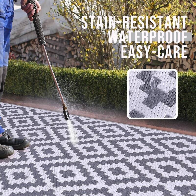 9x12 ft Waterproof Outdoor Rug, Reversible Plastic Straw Patio Rug for