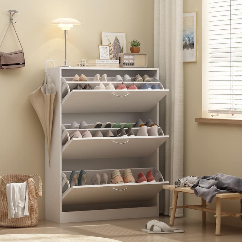Shoe Cabinet for Entryway White Narrow Shoe Storage Cabinet Flip Down