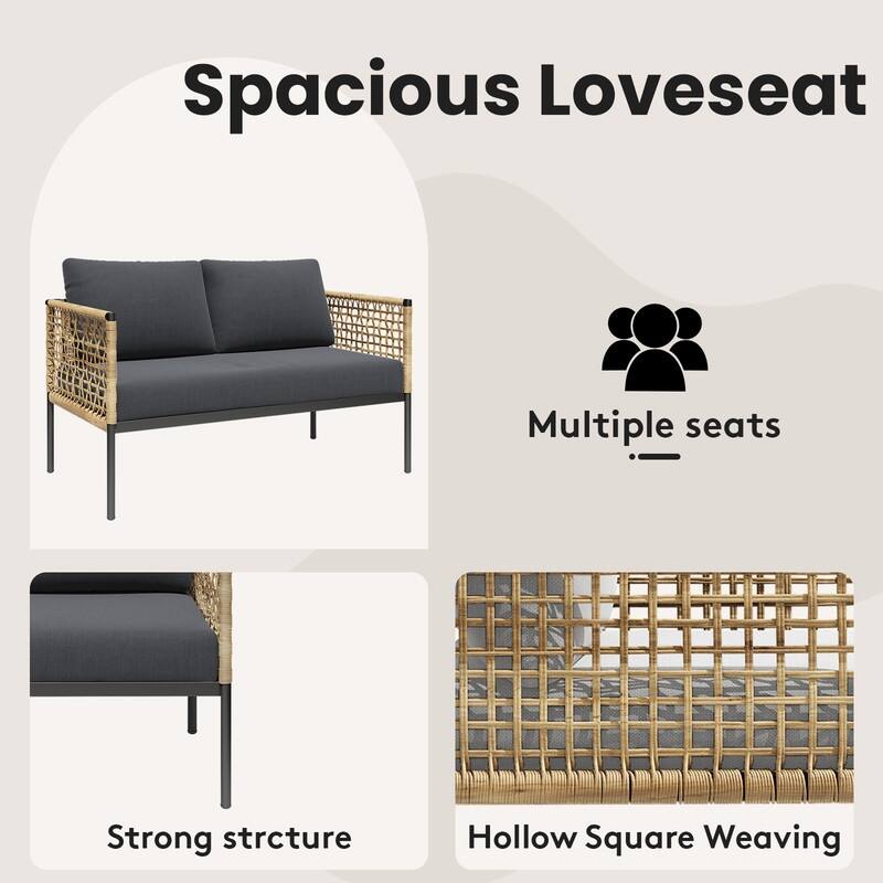 4-piece Waterproof Fabric Sofa Set (2+1+1) with PE Woven & Marble Table