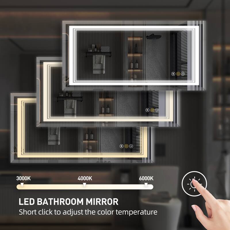 RS Rectangular Wall Mount Vanity Mirror with Lights for Bathroom, 3 Colors Dimmable LED, Anti-Fog, Memory Function