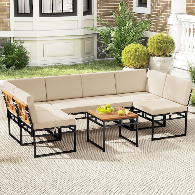 Costway 6 PCS Outdoor Sectional Sofa Set Metal Conversation Set with - See Details - as pic shows - See Details