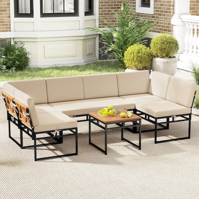 Costway 6 PCS Outdoor Sectional Sofa Set Metal Conversation Set with - See Details