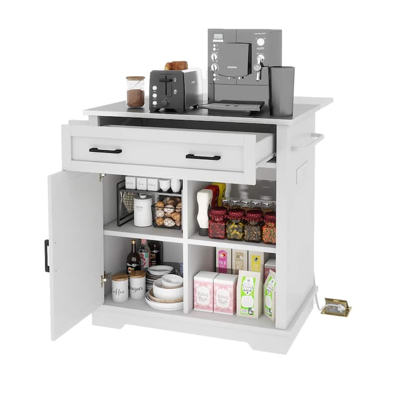 Moasis 42" Kitchen Island on Wheels with Stainless Steel Top & Drop Leaf