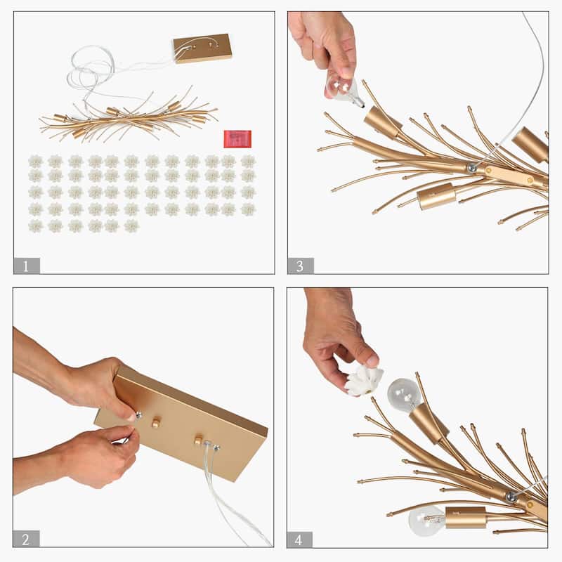Veitchii Modern Ceramic Branch Glam Chandelier Gold 6-Light Kitchen Island Linear Pendant Lights - L 32.2"* W 10.2"* H 10.2"