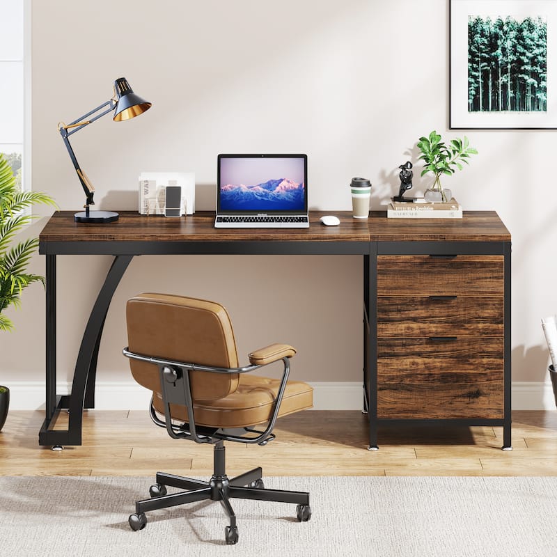 59 Inch Computer Desk with 3 Drawers, Industrial PC Desk Study Writing Table Workstation with File Storage, Home Office Desks