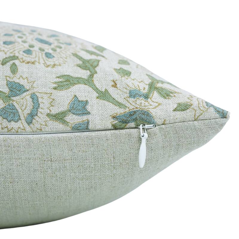 Fabdivine 18x18 Inch Floral Cushioncase for Gift, Living Room or Seasonal Home Décorative Aqua Linen Pillow Cover, Pushplata