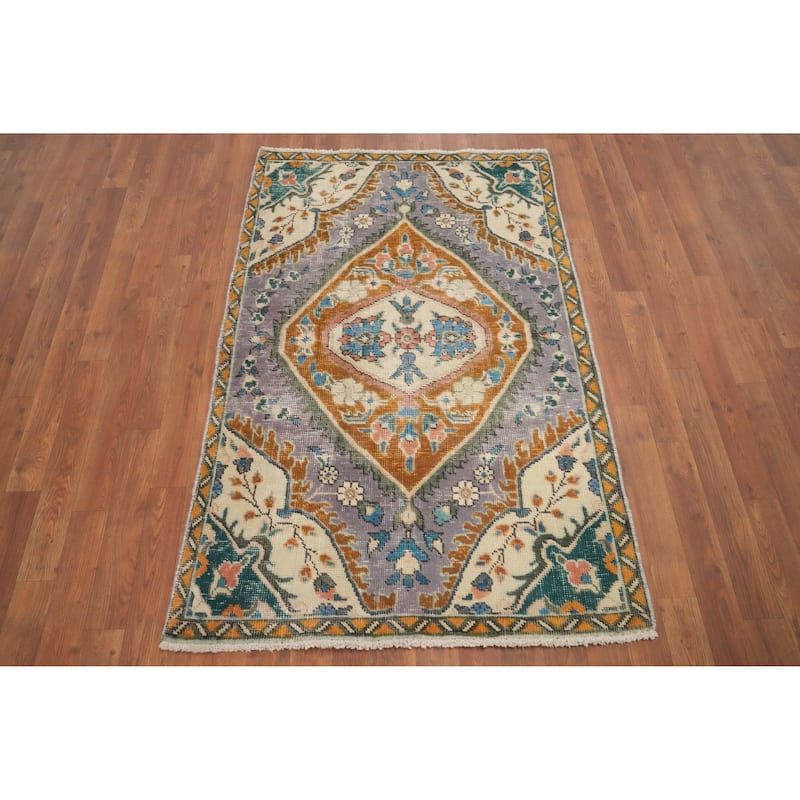 Hand Knotted Oriental 100% Wool Carpet Traditional Floral Purples Tabriz Area Rug - 4' 9'' X 3' 2''
