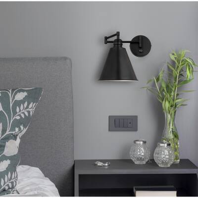 Westinghouse Lighting Trocadero One Light Swing Arm Wall Fixture with On/Off Switch, Matte Black Finish - 1-Light