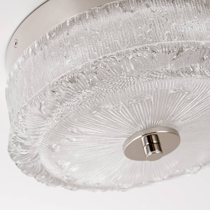 Mid-Century Modern Chrome Dome Round Cage Dimmable Integrated LED Textured Glass Flush Mount Light - Silver