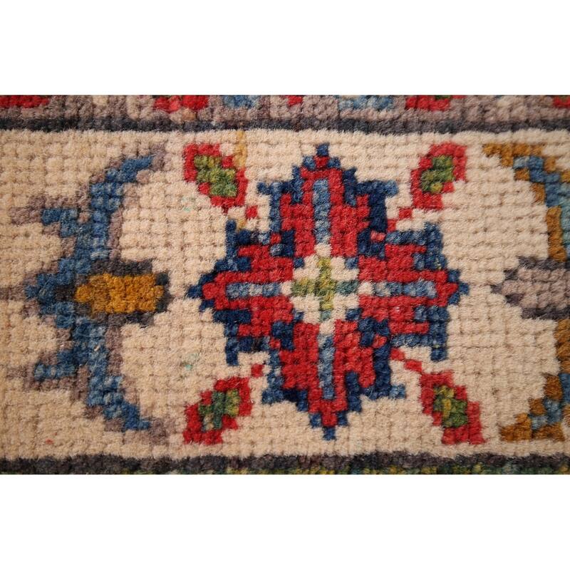 Kazak Oriental Accent Rug Hand-Knotted Geometric Red Wool Carpet - 2'0" x 3'0"