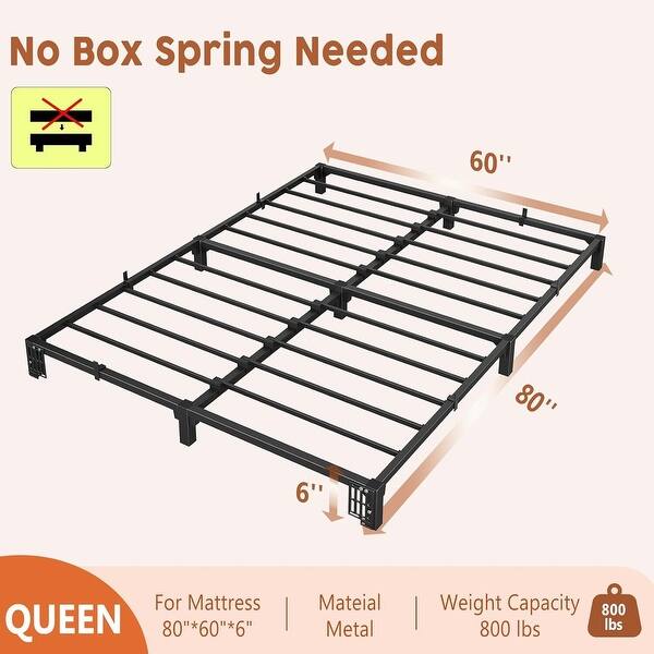 6 Inch Metal Platform Bed Frame Easy Assembly Bed Base for Bedroom and ...
