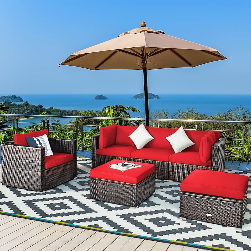 6PCS Patio Rattan Furniture Set Outdoor Conversation Set w/ Cushions