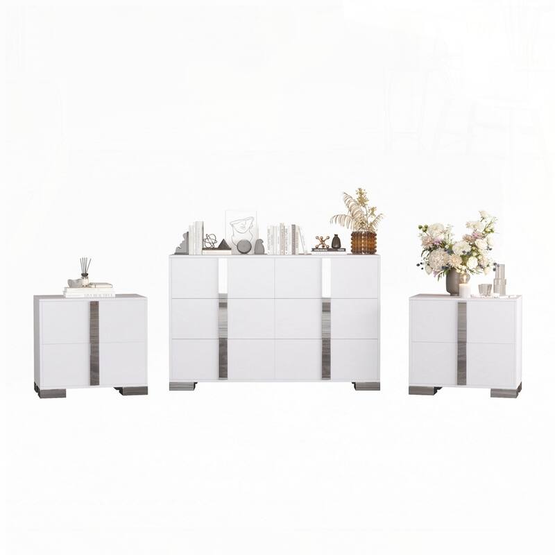 Elegant 6 Drawers Dresser and Two Nightstands