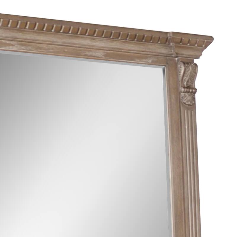 Reven Dresser Mirror, Beveled Glass, Weathered Oak Solid Wood, 46 Inch - Oak Brown