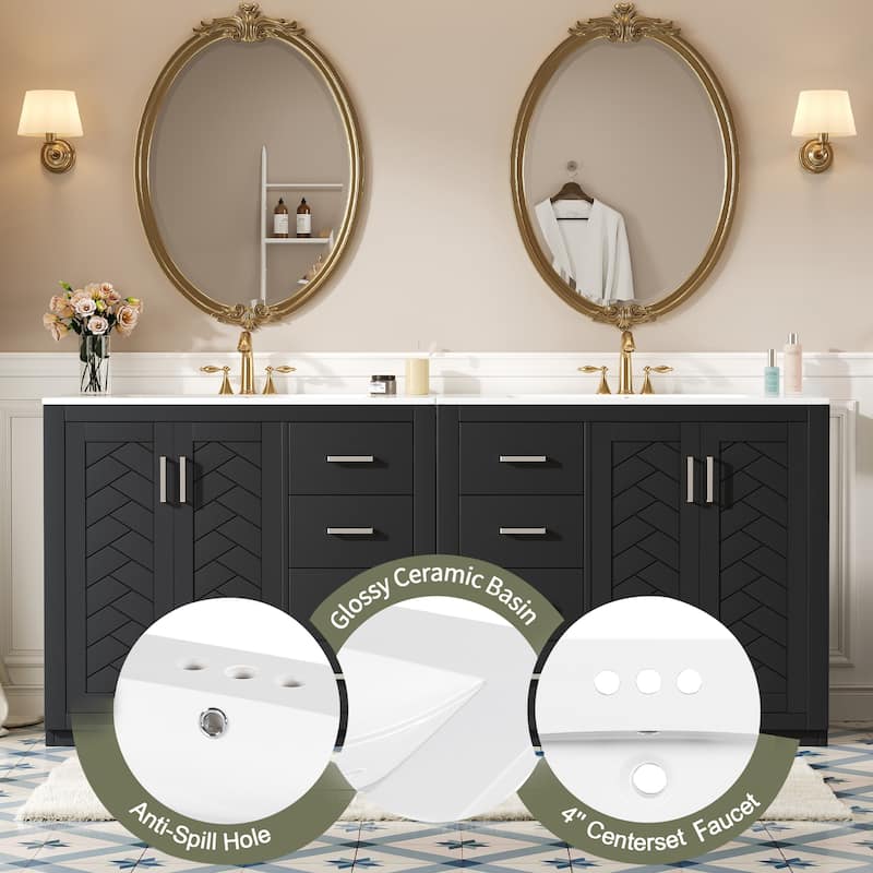 72'' Freestanding Storage Bathroom Vanity with Ceramic Sink (Separate)
