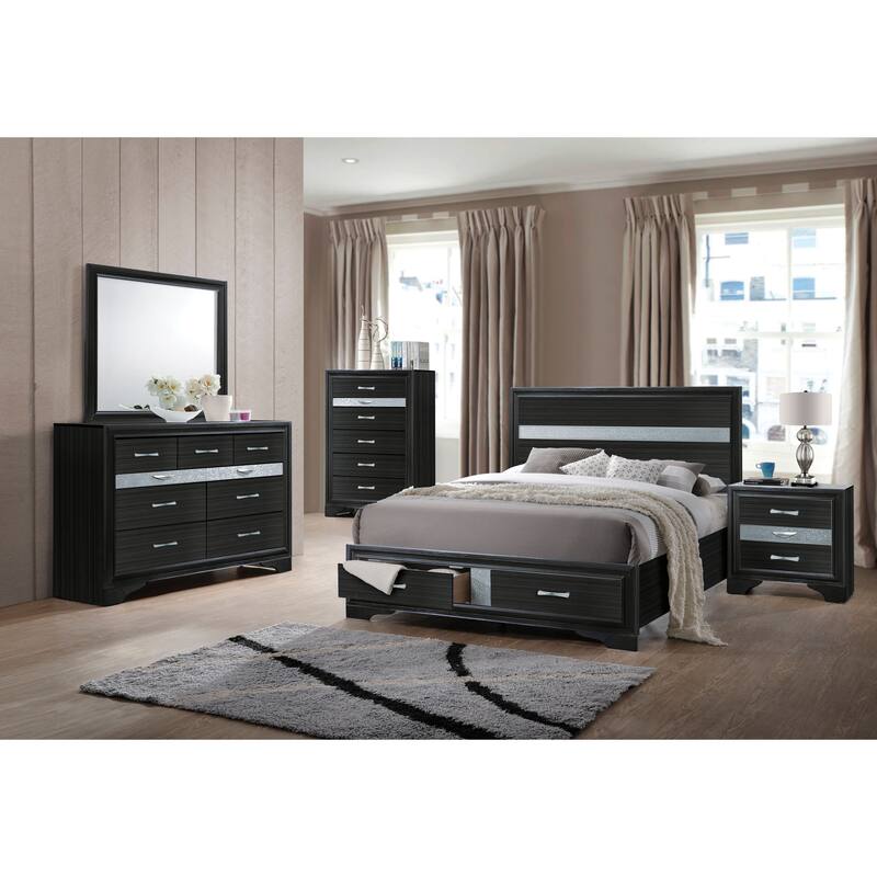 Elegant Black Queen Bed with Storage and Sleigh Design