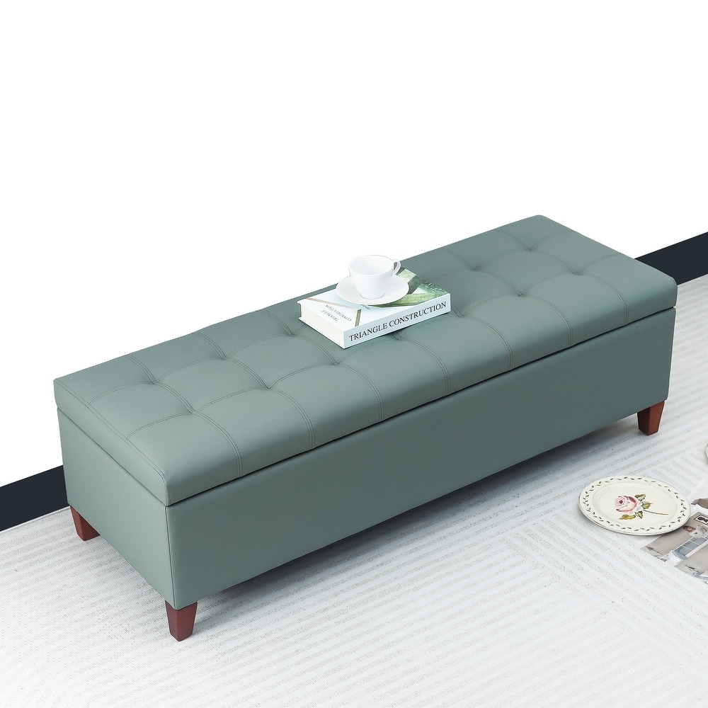 Adeco Faux Leather Storage Ottoman Bench for Living Room