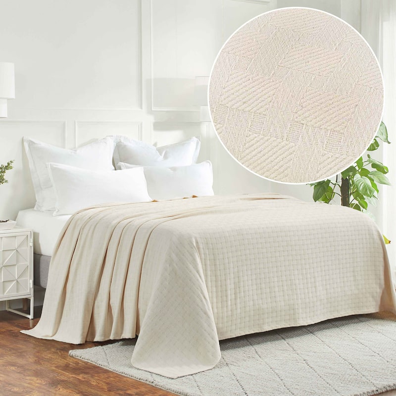 Superior Basketweave All-Season Bedding Cotton Blanket - Twin - Ivory
