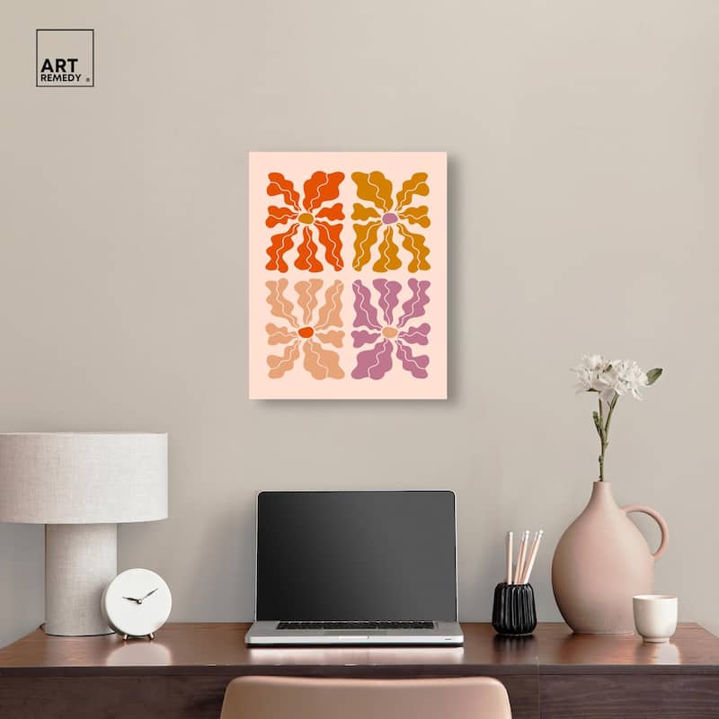 Four Flowers Poster Canvas by Art Remedy, Gallery Wrapped