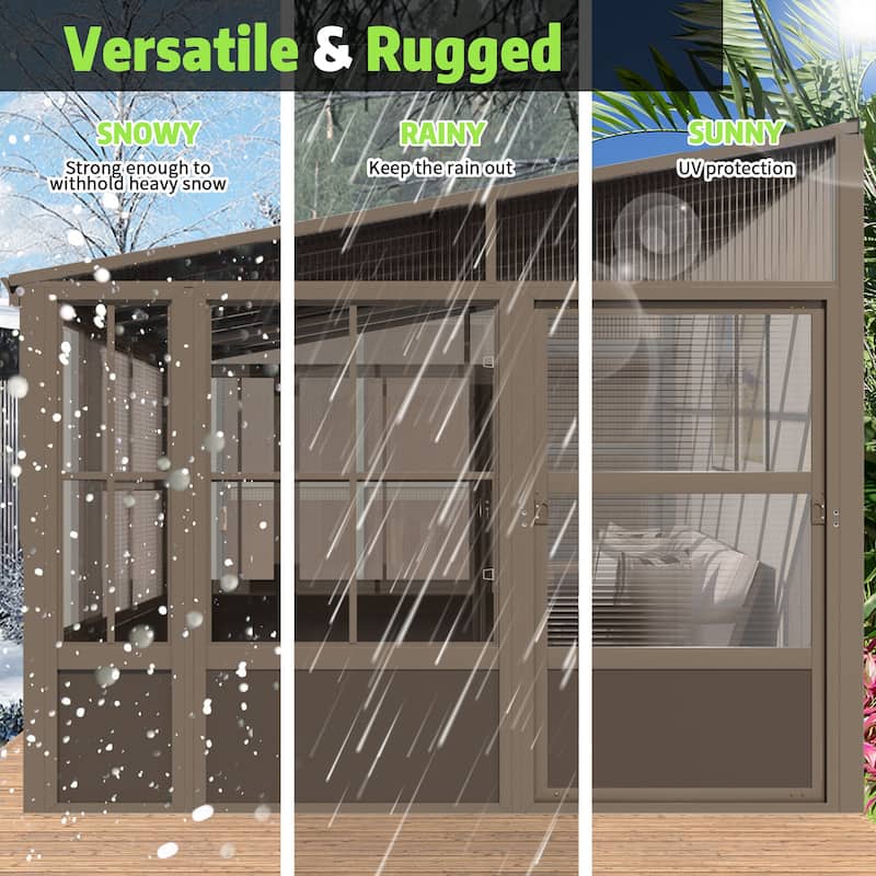 Erommy Wall Mounted Sunroom with Sliding Doors, All-Season Aluminum Patio Gazebo, Outdoor Permanent Sunroom Shelter