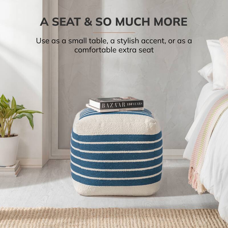 Jani 20-inch Ottoman Pouf - Handcrafted Handmade Ottoman for Seating, Footrest, Home Decor for Living Room, Bedroom