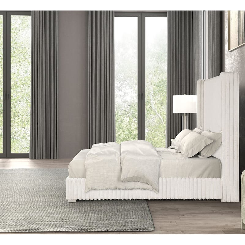 White Finish Fully Upholstered Platform Modern Bed 1Pc