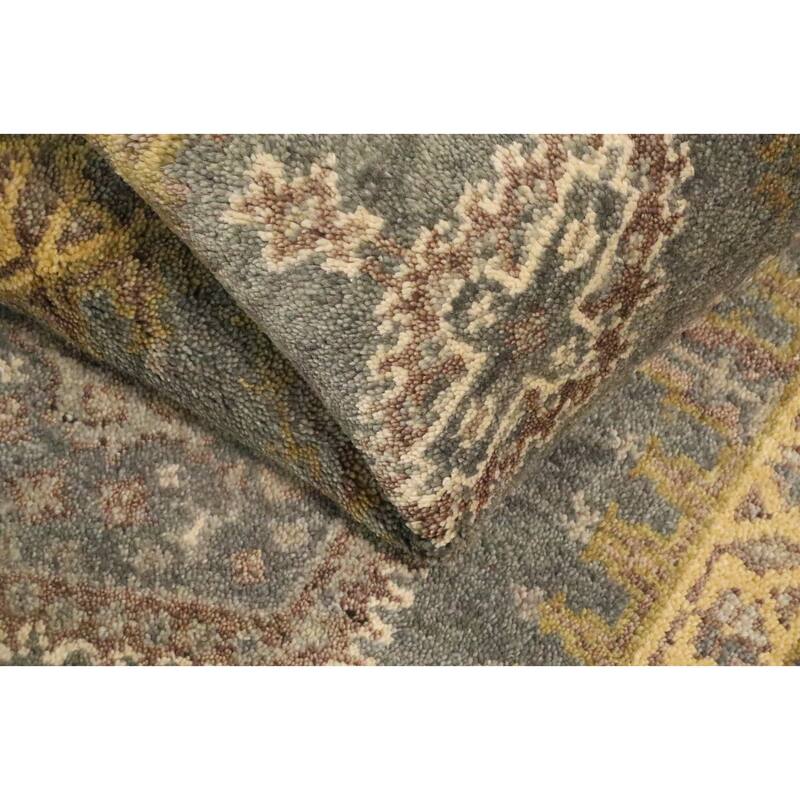 Hand Knotted Oriental 100% Wool Carpet Traditional Geometric Greys & Charcoal Viss Runner Rug - 9' 10'' X 2' 7''