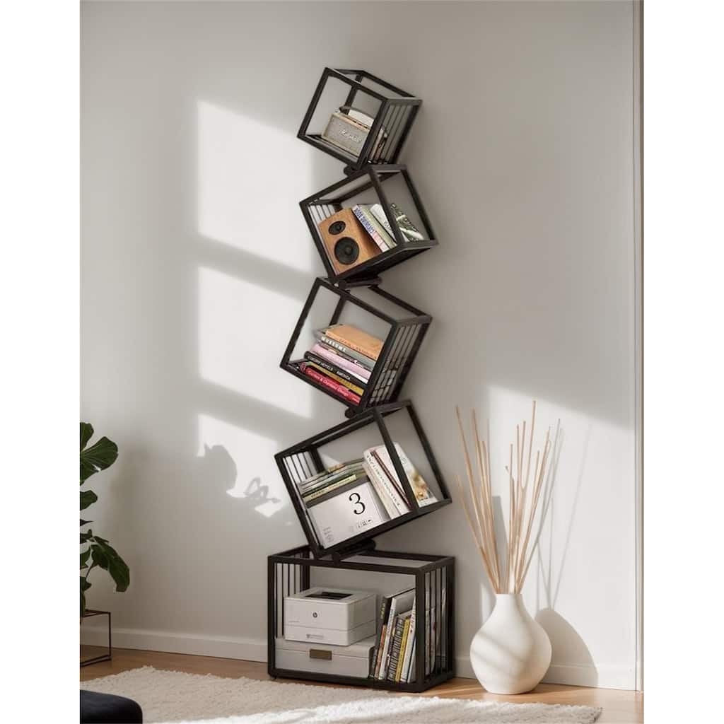 Modern Corner Bookshelf Floor Shelf Wrought Iron Display Rack(Bear Weight:35kg)
