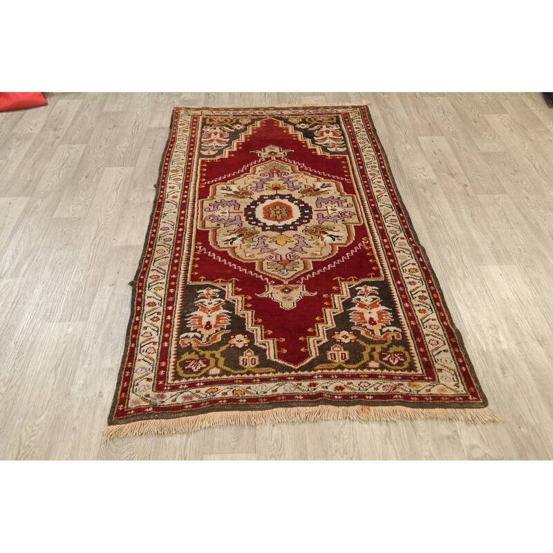 Vegetable Dye Geometric Anatolian Turkish Area Rug Wool Handmade - 3'7" x 6'6"