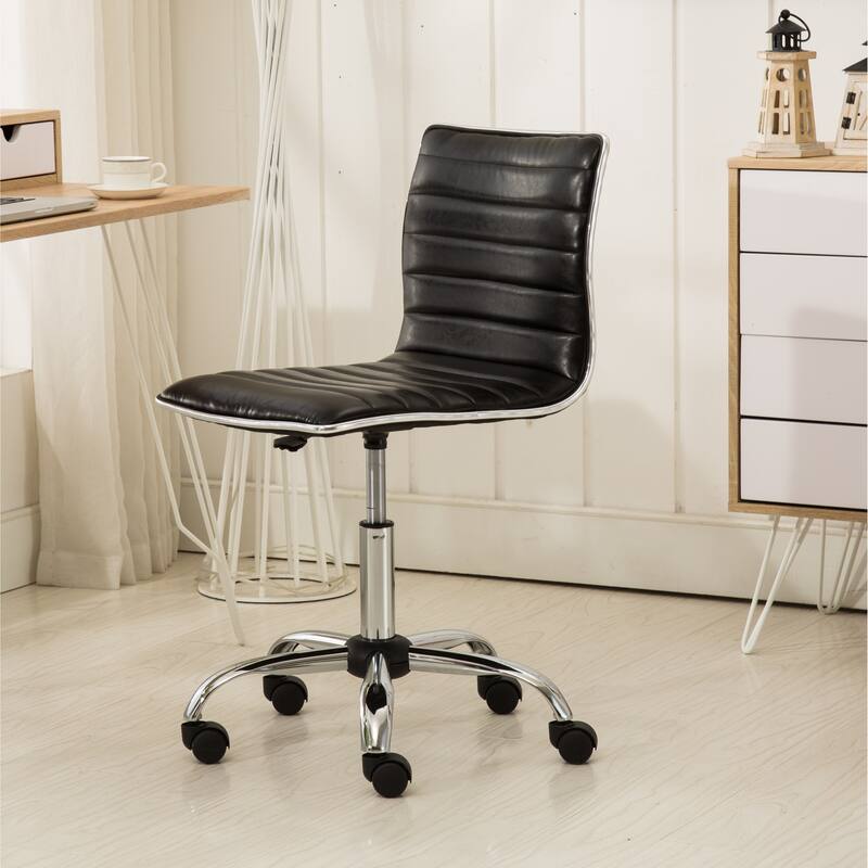 Faux Leather Office Chair with Wheels, Upholstered Task Chair with Metal base, Swivel Rolling Chair with Adjustable Height - N/A