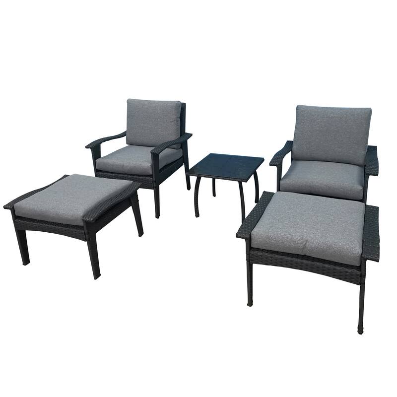 Outdoor Patio Lounge Chairs Rattan Wicker with 5-Level Adjustable Backrest & Removable Cushioned Seating for Garden Poolside - Grey
