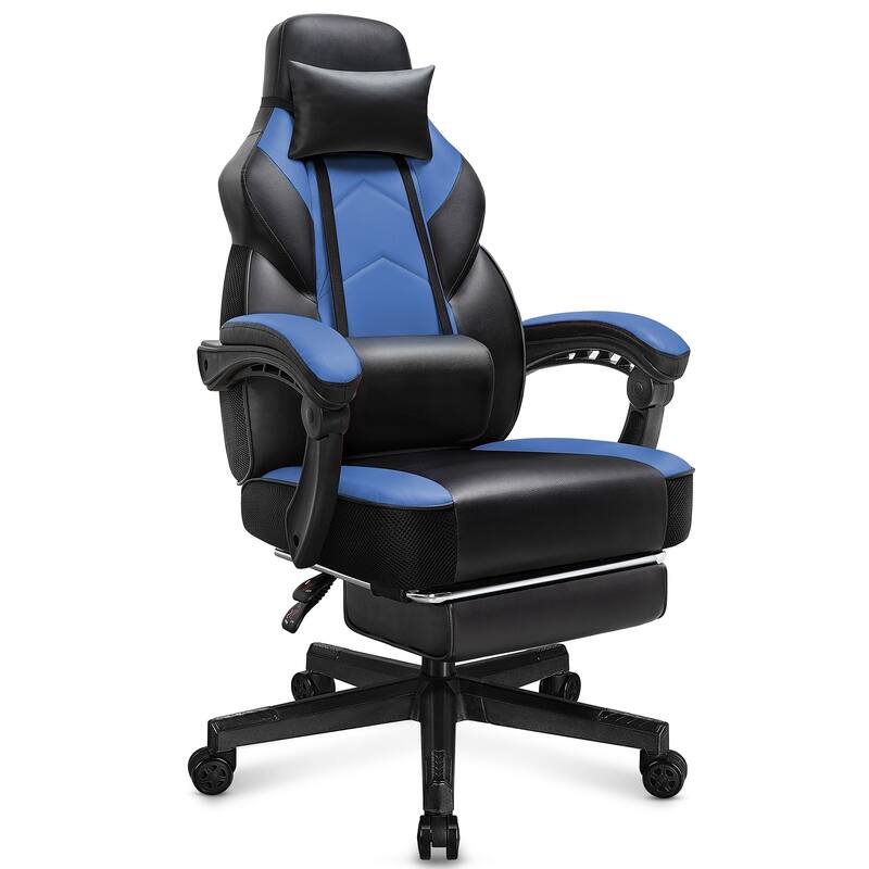 Adjustable Ergonomic Gaming Chair, Swiveling Racing Computer Chair with Footrest - Blue