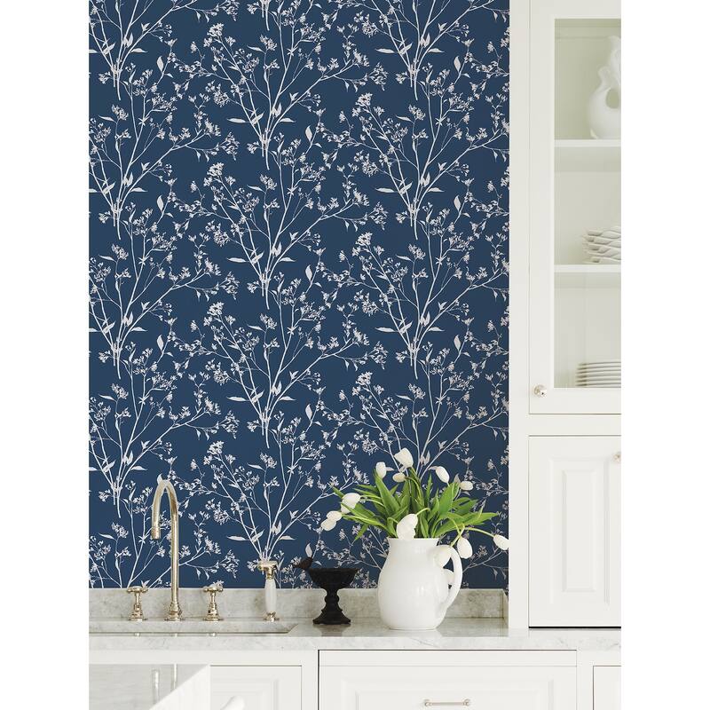 A-Street Prints Southport Navy Delicate Branches Wallpaper