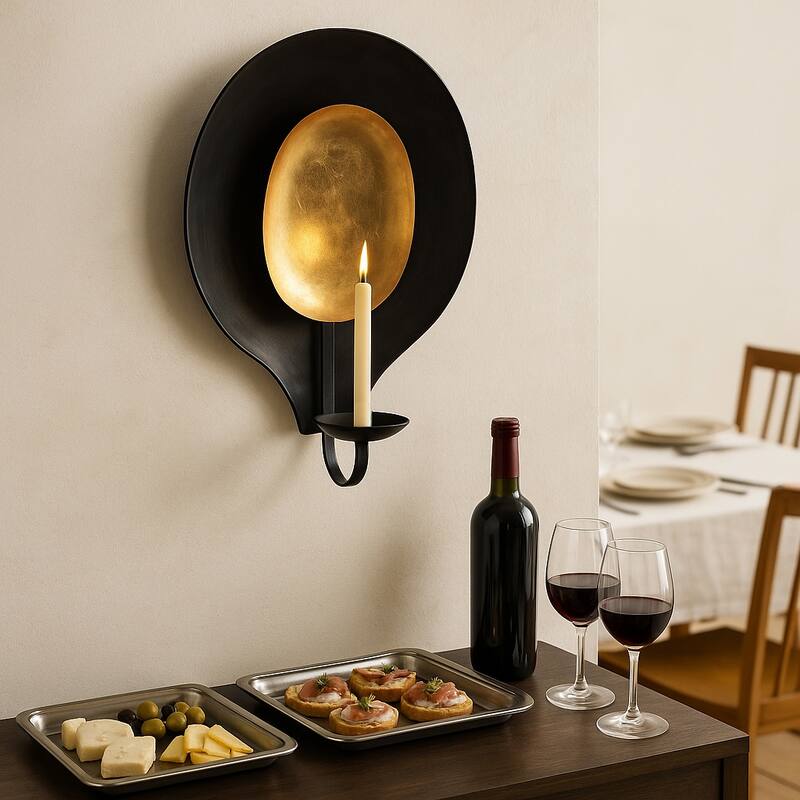 Metal Round Votive Wall Mounted Candle Holder - Black - 15.0"